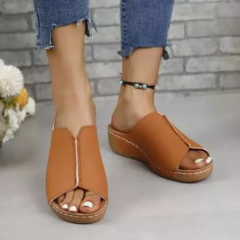 Женская обувь, распродажа, Лидер продаж 2024 года, базовые женские тапочки, летние повседневные тапочки, женские легкие туфли на танкетке с мягкой подошвой 36 чёрный