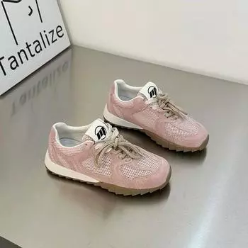 Женская обувь Retro Dexun 2024 года, весна-лето, повседневная спортивная обувь на шнуровке, сетчатая обувь, рабочая обувь с мягкой подошвой и мягкой поверхностью 35 розовый