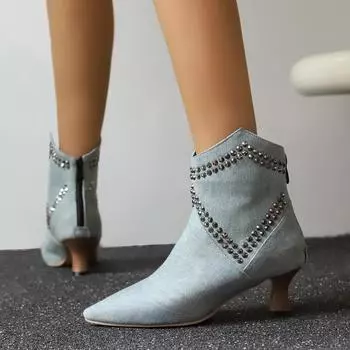 Женская обувь ручной работы, готические панк-ботинки с заклепками, ботильоны для женщин, острый нос, каблук-рюмочка 5 см, ботильоны с застежкой-молнией сзади, Botas De Mujer 6