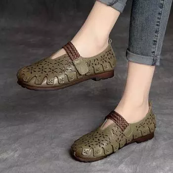 Женская обувь ручной работы Johnature из натуральной кожи в стиле ретро, дышащие сандалии на плоской подошве 39 бежевый