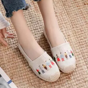 Женская обувь ручной работы, повседневная обувь на плоской подошве для женщин, парусиновая обувь без шнуровки с вышивкой, удобные лоферы 35 серый