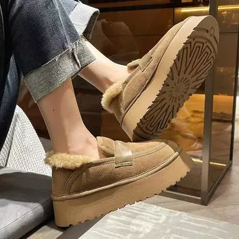 Женская обувь с круглым носком, осенние лоферы, женская обувь на меху, новое осеннее платье, зимнее платье из флока, базовые римские шорты до середины икры из ПВХ-ткани 35 чёрный