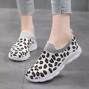 Женская обувь с леопардовым принтом, легкие дышащие мокасины без застежек для женщин, модная и универсальная спортивная повседневная обувь с леопардовым принтом 42