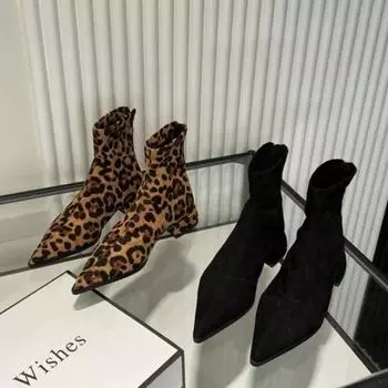 Женская обувь с леопардовым принтом, женские ботильоны, модные элегантные туфли для танцев, выпускного вечера, квадратные каблуки, женские современные короткие сапоги 35 леопардовый
