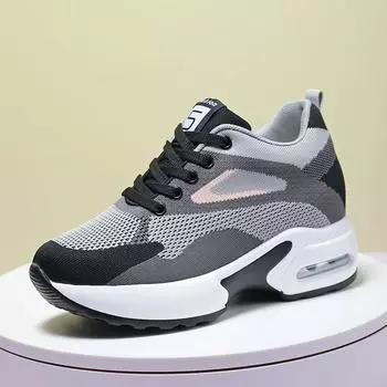 Женская обувь с летающей сеткой, женская обувь с внутренним увеличением роста, туфли с высоким берцем, спортивная повседневная обувь, женская обувь на воздушной подушке 35 чёрный