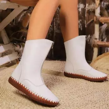 Женская обувь с молнией спереди, последняя модель, сшитые вручную женские сапоги из телячьей кожи, нескользящие и износостойкие повседневные ботинки 36