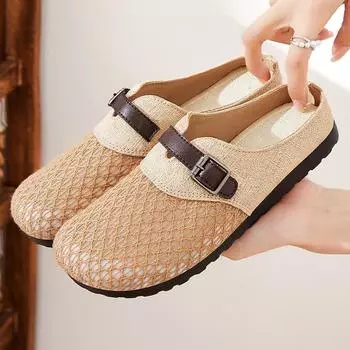 Женская обувь с мягкой подошвой не утомляет ноги. Летние тканые дышащие сандалии для женщин, которые можно носить на открытом воздухе с одной ногой 36 чёрный