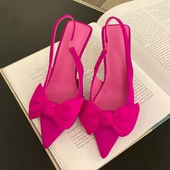 Женская обувь с острым носком, неглубокий телесный цвет с розовым бриллиантом на низком каблуке с ремешками сзади, женские зеленые босоножки на каблуке с бабочкой и узлом 35 розы красного