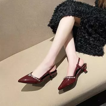 Женская обувь с открытой пяткой, женские туфли на высоком каблуке, модные, с кристаллами, для офиса и карьеры, новые, больших размеров, сандалии с цельным носком 35