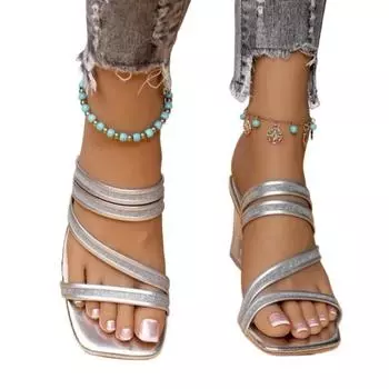 Женская обувь с открытым носком, женские тапочки, большие размеры, женские туфли-туфли с кристаллами, квадратный носок, высокие массивные каблуки, современные сандалии 36