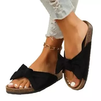 Женская обувь с открытым носком, женские тапочки, повседневные тапочки для улицы, женские сандалии с пряжкой и бантом, большие размеры 35