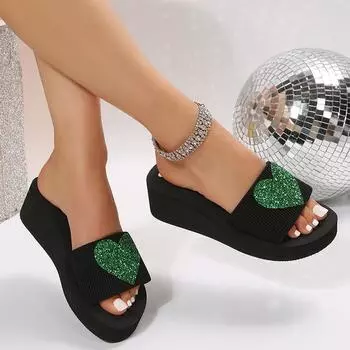 Женская обувь с открытым носком, женские тапочки, летние туфли Love Wedge, однотонные туфли, женские тапочки на платформе, Zapatillas De Mujer 36