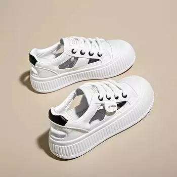 Женская обувь с открытыми носками, кроссовки на платформе, повседневные мокасины для ходьбы, низкие модные сандалии для скейтбординга, студенческие женские сандалии, лето 2024 г. 35 бежевый