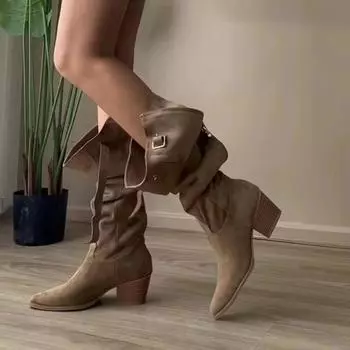 Женская обувь с пряжкой для отдыха на открытом воздухе 2024 года, горячая распродажа, однотонная модная зимняя обувь с острым носком, толстая, с обувью для женщин 35 чёрный