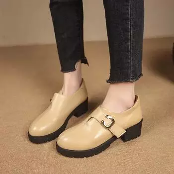 Женская обувь с пряжкой на ремне, женские туфли на высоком каблуке, модные офисные и карьерные туфли-лодочки, женские туфли с круглым носком, большие размеры, на толстом каблуке, женские 36