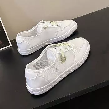 Женская обувь с сетчатой поверхностью, белые туфли, новые весенне-летние женские кроссовки на плоской подошве, туфли-лодочки с маленьким цветком в корейском стиле, оптовая продажа для женщин 35