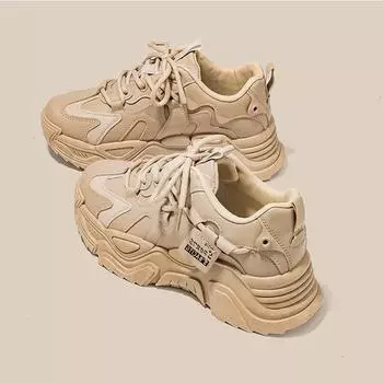 Женская обувь с толстой подошвой, увеличивающая рост, папины туфли, легкие нескользящие маленькие повседневные кроссовки высотой 5 см, весна и осень, новые туфли 35 чёрный