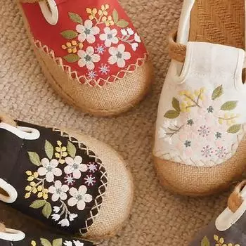 Женская обувь с вышивкой, повседневная, с круглым носком, из хлопка и льна, с цветочным узором, ручная работа, удобная женская обувь 35 чёрный