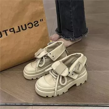 Женская обувь с высоким берцем, женская обувь на платформе с круглым носком и шнуровкой, уличная нескользящая износостойкая женская обувь на толстой подошве 36