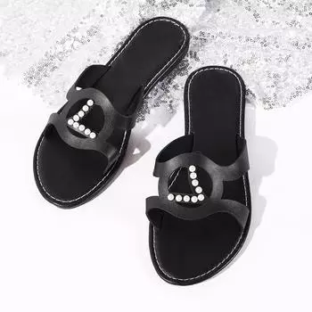 Женская обувь с зауженным носком, женские тапочки, модные повседневные тапочки с нитками и бусинами, женские летние тапочки больших размеров на плоской подошве 36