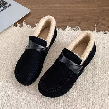 Женская обувь с зимней бархатной хлопковой обувью One Step on теплая и нескользящая для мамы легкая для выхода 2024 новая обувь на плоской подошве 35 чёрный
