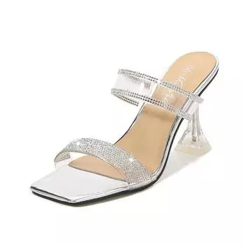 женская обувь, сандалии Bling Show, туфли со стразами, туфли на шпильке с квадратным носком, серия B87, каблук 9 см, LFD 35 золотой