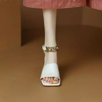 Женская обувь Сандалии на высоком каблуке для женщин Офисная обувь на каблуке Лето 2024 Туфли-лодочки с открытым носком Белые дизайнерские лучшие 34