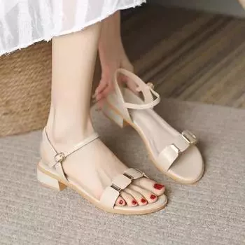 Женская обувь сандалии с пряжками для женщин One Word Footwear Square Heels Лето 2024 Средний Офис Работа С Элегантным Горячее Предложение F 34
