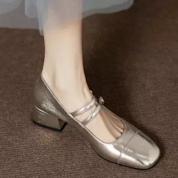 Женская обувь Серебристые туфли на плоской подошве Mary Jane с двойным ремешком и пряжкой, черная весенне-летняя женская обувь 35 чёрный