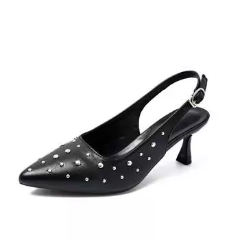 Женская обувь Слингбэки Женские туфли на высоком каблуке Большой размер Платье Туфли-лодочки Женские Заклепки Острый носок Ремешок с пряжкой Тонкий каблук Сандалии 35