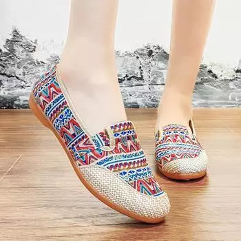 Женская обувь Slip on Удобные льняные мокасины Дизайнерская модная повседневная обувь Дышащие балетки 34 синий