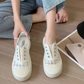 Женская обувь Slip on Женская обувь Белая сетка Дышащая Высокая платформа Предложение Y2k Модная обувь Повседневная рутина Новинка в городе 39 35