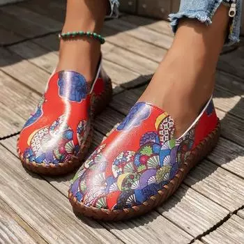 Женская обувь Slip on Женские туфли на плоской подошве Модные принтованные повседневные туфли на плоской подошве Новые туфли больших размеров на плоской подошве на низком каблуке Zapatos Mujer 36
