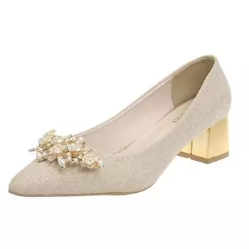 Женская обувь Slip on женские туфли на высоком каблуке модные туфли-лодочки женские с жемчужным металлическим украшением острый носок туфли больших размеров женские 35