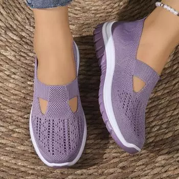 Женская обувь Слипоны Плоские туфли Дышащая вязаная повседневная обувь Удобная обувь для весны 36 фиолетовый