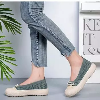 Женская обувь Слипоны Женские балетки Модные туфли-балетки с бусинами на шнурке Повседневные туфли на плоской подошве Новая цветовая гамма Плоские туфли на низком каблуке Zapatos 36