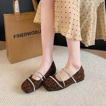 Женская обувь Слипоны Женские туфли на высоком каблуке Модные повседневные туфли с кристаллами Женские новые туфли с квадратным носком Бестселлер Плоские туфли на низком каблуке 35 абрикосовый