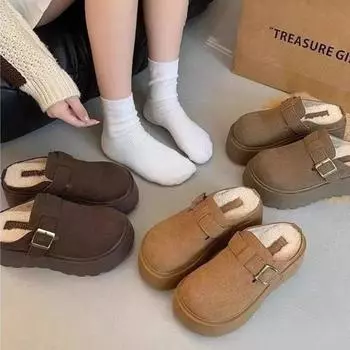 Женская обувь, сохраняющая тепло, зимние тапочки на плоской подошве с закрытым носком, на толстой подошве, для женщин, повседневные женские тапочки на плоской подошве, Zapatos De Mujer 35