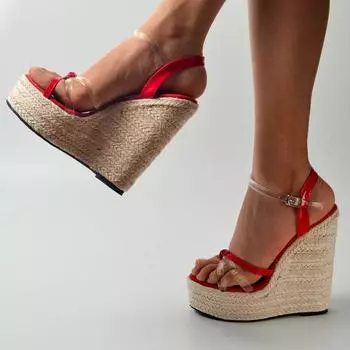 Женская обувь Соломенные повседневные элегантные босоножки на танкетке с ремешком, серия 10363, каблук 15 см, платформа 5 см, LFD 34 чёрный