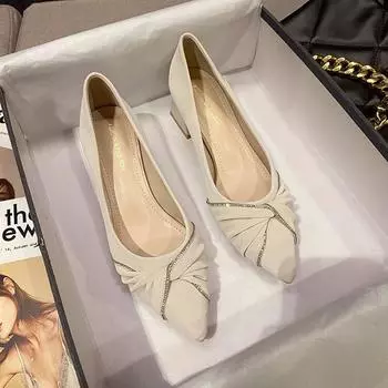 Женская обувь, свадебные туфли, женская обувь на среднем каблуке с острым носком, элегантная офисная обувь, женские туфли-лодочки, женские классические туфли-лодочки, одинарные туфли 35 чёрный