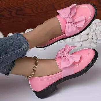 Женская обувь SyfIyno Большие размеры Слипоны Женские туфли Классические повседневные туфли Женские туфли с завязками-бабочками и круглым носком на низком каблуке Женские туфли Zapatos 35 бежевый