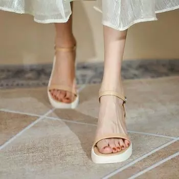 Женская обувь Taizhou, летняя новая мода, с танкеткой, высокие каблуки, не уставшие ноги, темпераментные босоножки на танкетке, женские 34 абрикосовый