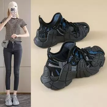 Женская обувь Tire 2024 года, летняя новая мода, дышащая, износостойкая, повседневная обувь, толстая подошва, увеличивающая рост, женская обувь для папы 35