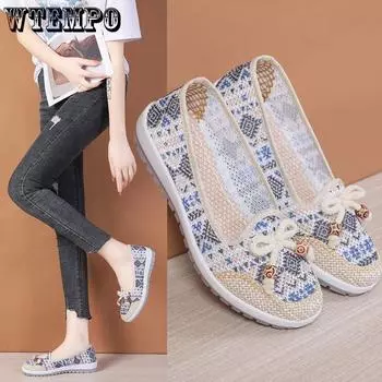 Женская обувь. Тканевые туфли «Старый Пекин». Нескользящая материнская обувь с мягкой подошвой. Дышащие полые туфли. Подходит для людей среднего и пожилого возраста. 35 синий