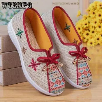 Женская обувь, тканевые туфли в старом Пекине, нескользящая повседневная обувь с мягкой подошвой для пожилых людей, обувь для мам с неглубоким носком и стременами 35 красный