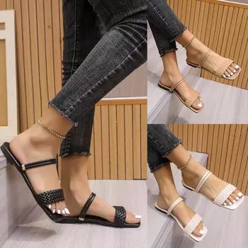 Женская обувь. Тканые тапочки. Весной и летом носят квадратные сандалии на мягкой подошве. 36 чёрный