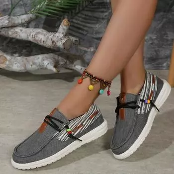 Женская обувь, туфли-лодочки, туфли с цветными блоками, туфли на плоской подошве, туфли на шнуровке, туфли с круглым носком, парусиновые туфли, туфли с низким голенищем, туфли больших размеров, повседневная обувь 36 серый