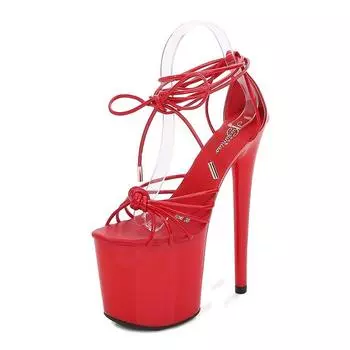 Женская обувь, туфли на очень высоком каблуке с открытым носком, босоножки на шпильке для ночного клуба, сексуальное шоу на сцене, каблук 20 см, платформа 10 см, LFD 34 чёрный