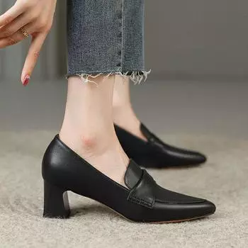 Женская обувь Туфли на танкетке с квадратным каблуком Туфли-лодочки Женская мягкая кожаная дизайнерская обувь для женщин Легкие удобные лоферы Офисная обувь Мюли 35