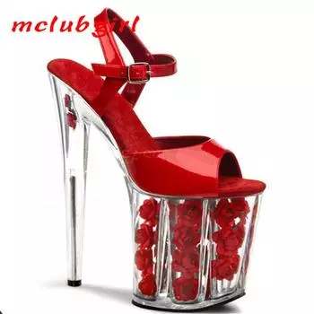 Женская обувь, туфли на тонком каблуке, с розовой подошвой, на тонком каблуке, модные танцевальные сандалии на каблуке 20 см, платформе 10 см YKC 33 красный